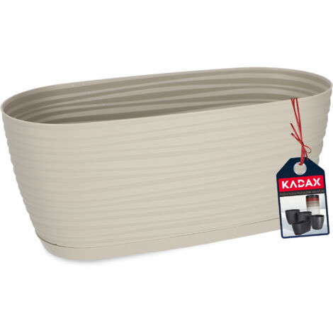 KADAX Vaso da Fiori in plastica con sottovaso, Vaso per Piante Moderno con un Elegante Motivo Ondulato per la Decorazione Floreale (Ovale, Grigio, 27 cm)