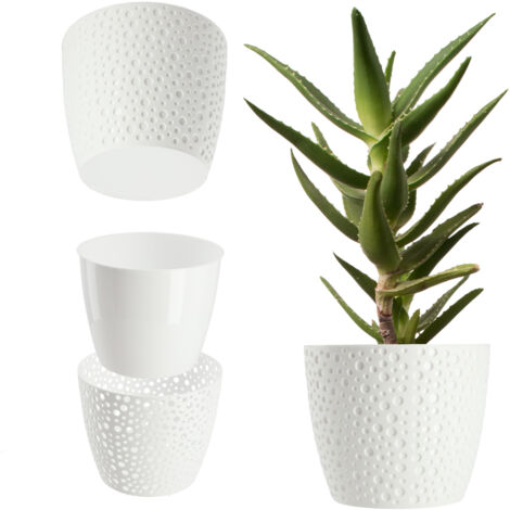 KADAX Vaso Rotondo In Plastica Con Sottovaso, Set Da 2 (18cm + 20cm), Bianco Lucido, Per Piante E Fiori Da Interno - 5