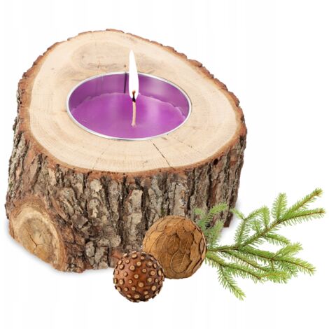 Portacandele In Legno Rustico Naturale – Con Perline Decorative, Regalo Per Matrimonio E Casa