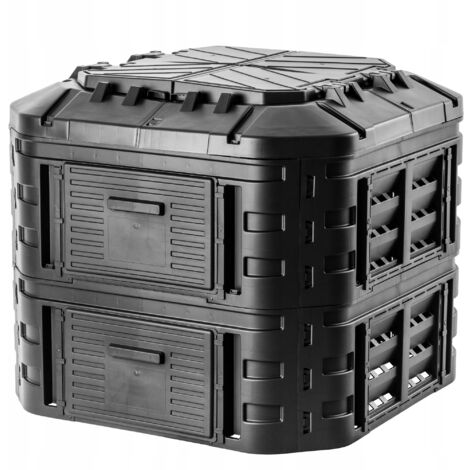 KADAX Compostiera da Giardino 600L, Grande Contenitore per Compost per la Gestione Ecologica ed Efficace dei Rifiuti Organici negli Spazi Esterni (Nero)