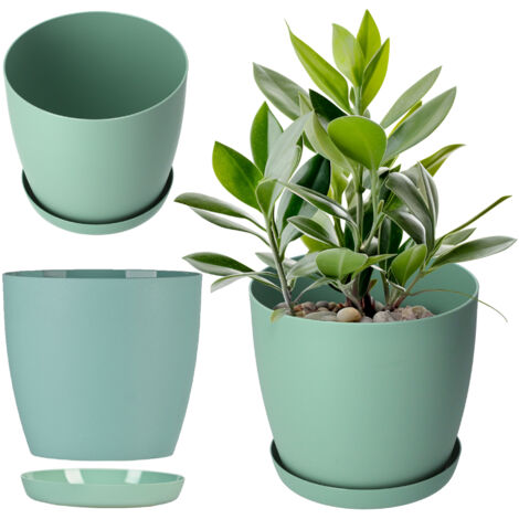KADAX Vaso da Fiori in Plastica con Sottovaso ed Elegante Finitura Opaca, Vaso per Piante per un Arredamento Interno Raffinato e Moderno (12 cm, Verde)