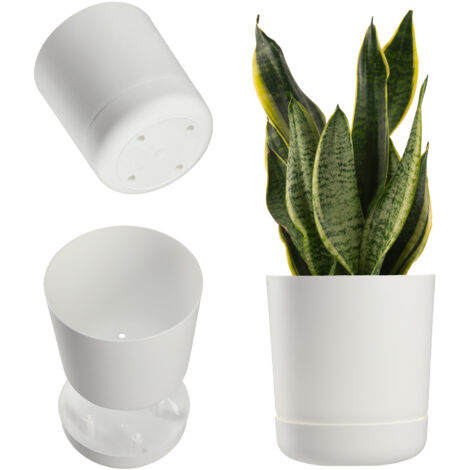 Tymar Vaso per fiori, 2 pezzi, forma rotonda, per interni, in plastica, leggero, con design ondulato 3D (13 cm, beige