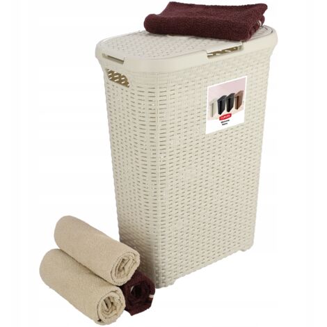 CURVA Cesto per la biancheria da 40 litri, effetto rattan, avorio, cesti e cesti per la biancheria, 44,7x26,5x61,5 cm
