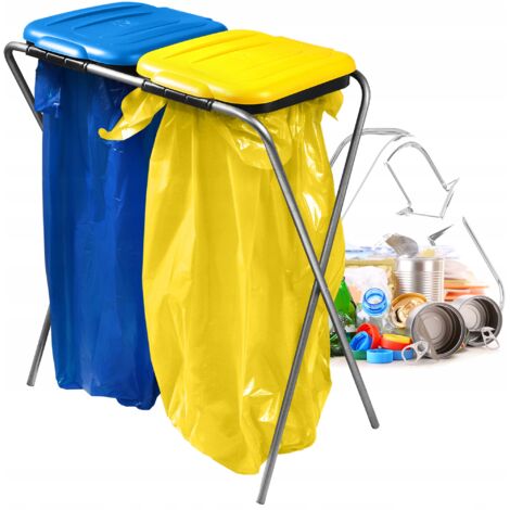 KADAX Soporte para Bolsas de Basura para Interior y Exterior, Práctico Soporte para Bolsas de Reciclaje con Capacidad de 120L (Doble: Amarillo y Azul) (1/5)