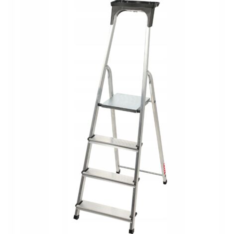 KADAX Escalera de aluminio de 4 peldaños, estante plegable para el hogar, 125 kg, producto polaco (1/5)