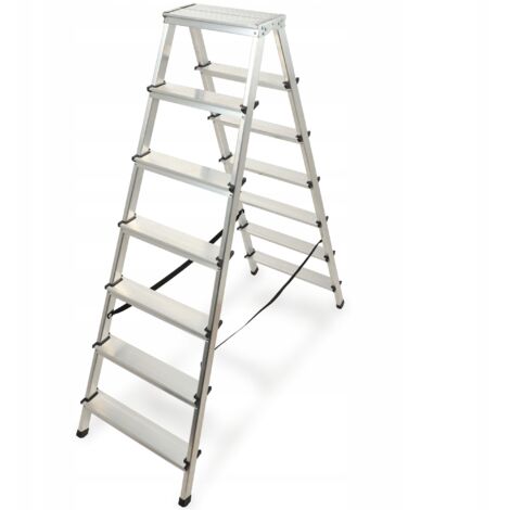 Escalera doble de aluminio KADAX, equipada con peldaños antideslizantes y diseño plegable para fácil almacenamiento y transporte (7 peldaños)