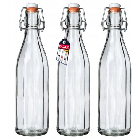 KADAX Botella de Vidrio de 750 ml con Tapa Hermética para Guardar Bebidas, Perfecta para Kombucha y Limonada (Pack de 3)
