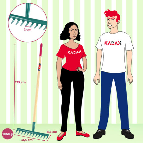 Rastrillo De Jardín KADAX Con Mango De Madera - Escoba De Hojas Metálica Para Césped, Tierra Y Restos De Poda, Ligera Y Ergonómica
