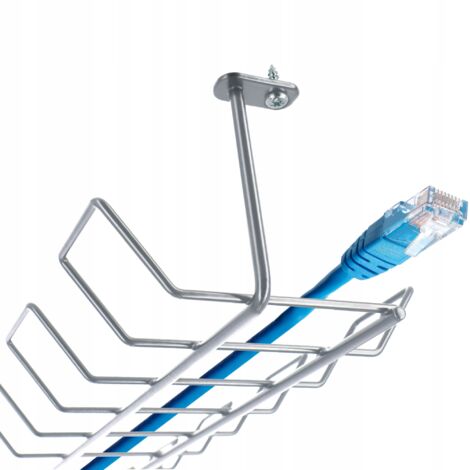 KADAX Bandeja de gestión de cables debajo del escritorio, organizador de cables de acero con 2 tornillos de fijación, bandeja de cables para computadora (plateada)