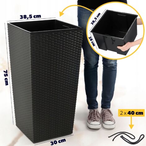 Maceta Rectangular De Imitación Ratán KADAX De 60 Cm Con Platillo – Resistente A Rayos UV, Para Balcón Y Ventana (Marrón)