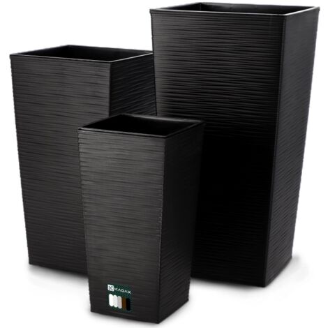KADAX Maceta alta, macetero grande de plástico para decoración interior y exterior (negro, juego de 3: 36 cm, 46,5 cm, 57,5 cm)