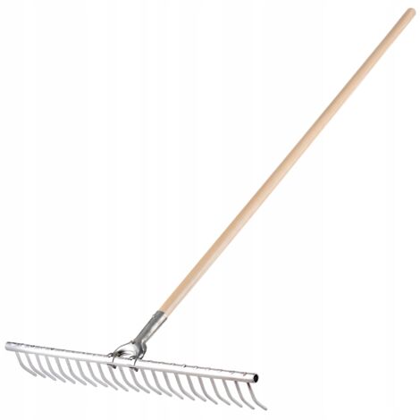 KADAX Rastrillo de heno con mango largo de madera para una cosecha eficiente y cómoda, rastrillo de hojas de jardín, herramienta de jardinería (aluminio) (1/5)