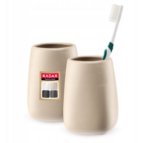 KADAX Juego de 2 vasos de baño de cerámica, soporte para cepillos de dientes, taza de agua, mate (beige) (1/5)
