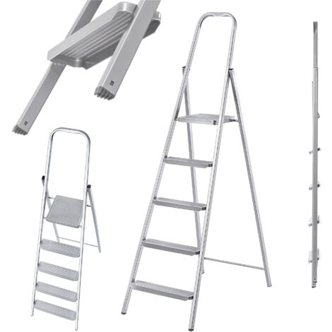 Escalera de acero KADAX de 5 peldaños, escalera universal plegable para el hogar por un lado (1/5)