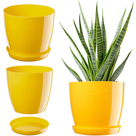 KADAX Maceta con Soporte Tapa de plástico Maceta 14 cm Amarillo para Flores