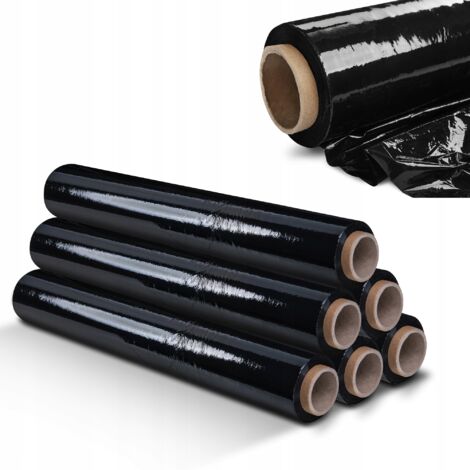KADAX Film Estirable Negro, Paquete de 6, 300 x 50 cm, 3 kg, para Muebles, Almacén, Transporte, Film de Embalaje Resistente