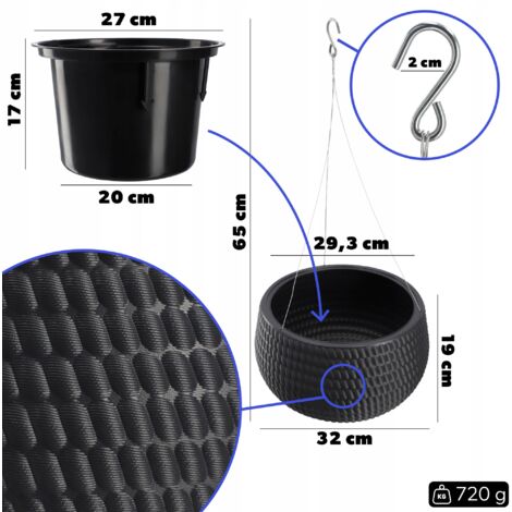 KADAX Macetero colgante con cadena y gancho, macetero colgante para