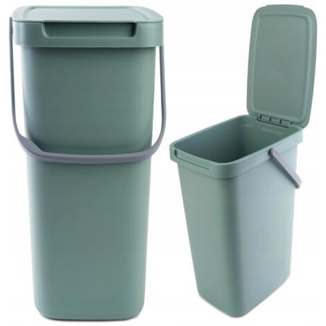 KADAX Cubo de Basura con Tapa y Asa, Plástico, para Reciclaje, Rectangular con Tapa Abatible (Verde, 12 L)
