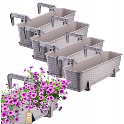 KADAX Macetero colgante para exteriores de 60 cm, balcón de plástico con apariencia de ratán con soportes de montaje integrados y platillo (caramelo, juego de 4) (1/5)