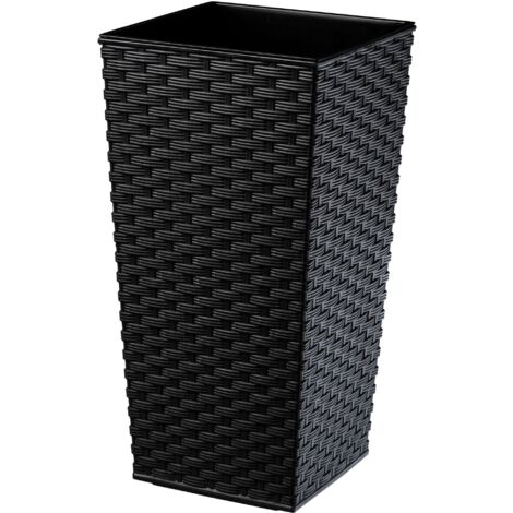 KADAX Maceta alta, macetero grande de plástico para decoración interior y exterior, jardinera de imitación de ratán (57 cm, negro)