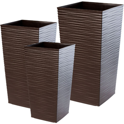 KADAX Maceta alta, macetero grande de plástico para decoración interior y exterior (marrón, juego de 3: 36 cm, 46,5 cm, 57,5 cm)
