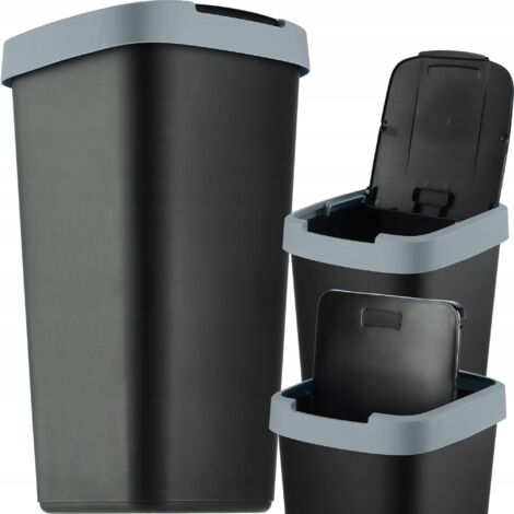 KADAX Cubo de basura de 25 l, con tapa abatible, para reciclaje, de plástico, robusto, negro/gris oscuro (1/5)
