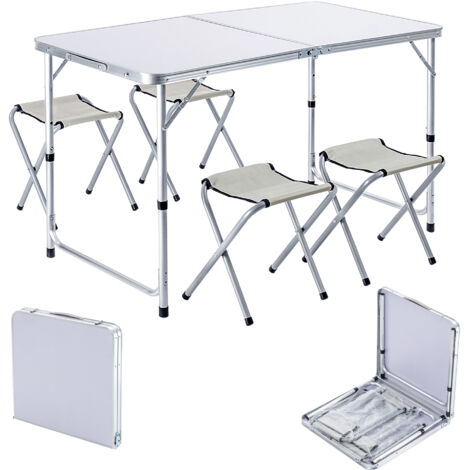 Conjunto Turístico Mesa Plegable 120Cm + 4 Sillas 5en1 Parrilla Camping