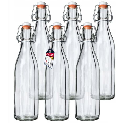 KADAX Botella de Vidrio de 1L con Tapa Hermética para Guardar Bebidas, Perfecta para Kombucha y Limonada (Pack de 6) (1/5)