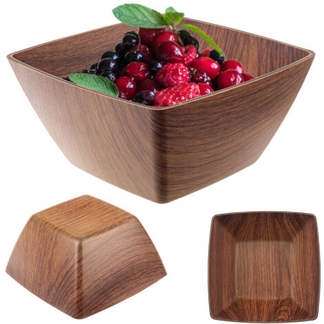 KADAX Ensaladera de plástico, elegante cuenco de madera sintética, moderno cuenco para servir, cuenco para aperitivos, cuadrado 16 cm