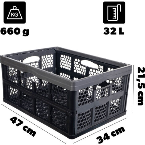 Cesta De Almacenamiento Plegable De Plástico Negro 28 L 3 Un