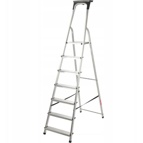 KADAX Escalera de aluminio de 7 peldaños, estante plegable para el hogar, 125 kg, producto polaco