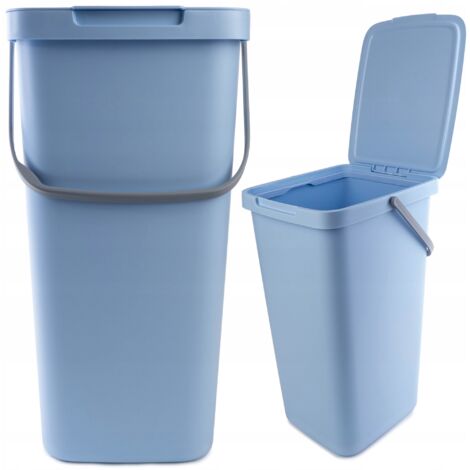 KADAX Cubo de Basura con Tapa y Asa, Plástico, para Reciclaje, Rectangular con Tapa Abatible (Azul, 25 L)