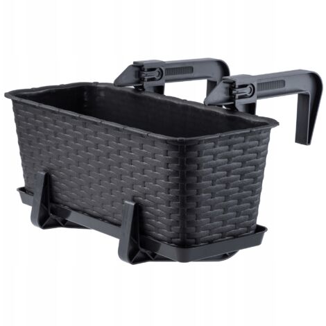 KADAX Jardinera Colgante para Exterior, 40 cm, Balcón de plástico con Aspecto de ratán, Soportes de Montaje Integrados y platillo (Antracita) (1/5)