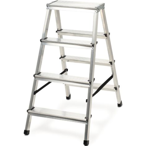 Escalera doble de aluminio KADAX, equipada con peldaños antideslizantes y diseño plegable para fácil almacenamiento y transporte (4 peldaños) (1/5)