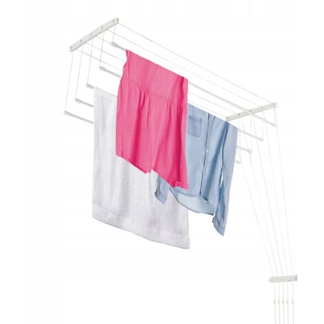 KADAX Tendedero de Techo con Varillas de Acero, Práctico Sistema de Secado Colgante para Maximizar el Espacio Interior (Blanco, 5 x 130 cm)