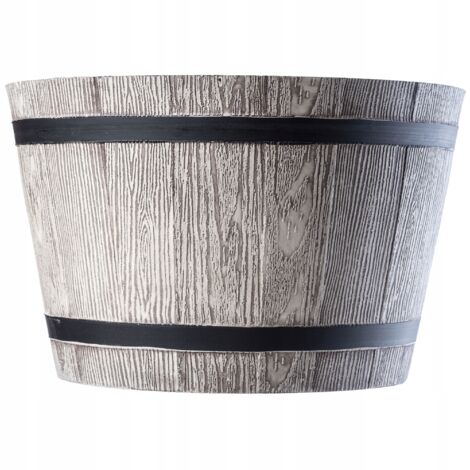 Maceta redonda, imitación madera gris claro, 40 cm Madera (1/4)