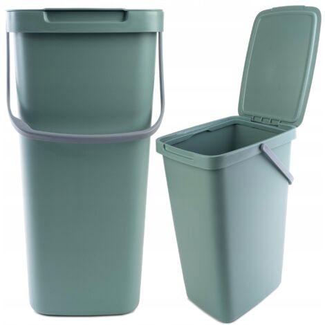 KADAX Cubo de basura con tapa y asa, cubo de basura de plástico, para clasificar residuos, rectangular, con tapa abatible (verde, 20 l)