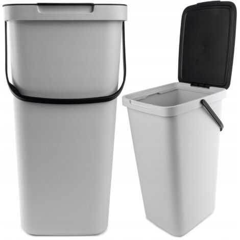 KADAX Cubo de basura con tapa y asa, plástico, para reciclaje, rectangular, con tapa abatible (gris, 25 l)