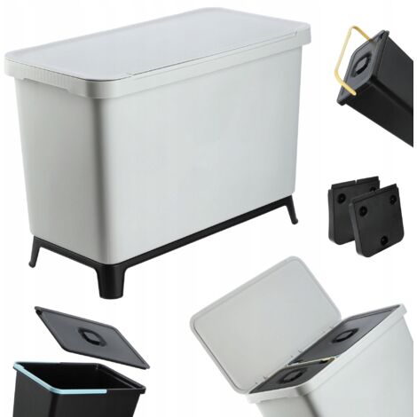 KADAX Cubo de basura con tapa abatible, rectangular, plástico, con asa de transporte, para clasificación de residuos, gris 10 L + 23 L (1/5)