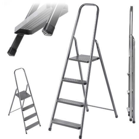 Escalera de Acero 4 Peldaños Escalera Plegable Unilateral 125 Kg (1/5)