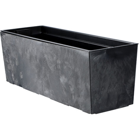 KADAX Macetero de plástico con inserto, macetero para balcón, resistente a la intemperie, rectangular, para exteriores (negro, patrón de hormigón) (1/5)