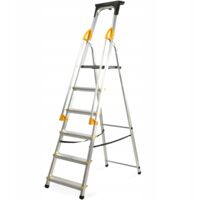 KADAX Escalera doméstica de aluminio, 6 peldaños, plegable, con pasamanos, producto polaco