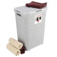 Curver Cesto para la ropa sucia 60 l - 45 x 34 x 62 cm - Cesto para la ropa / cesto para la ropa rectangular imitación ratán - Gris claro