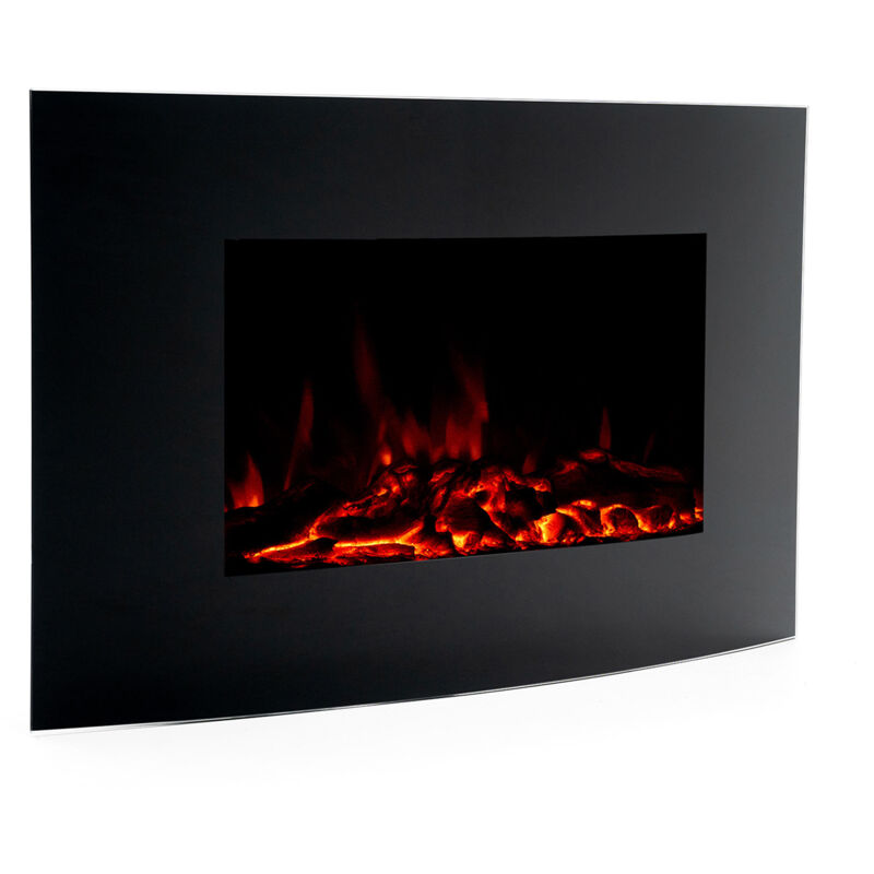 Chimenea Eléctrica de Pared Empotrable 2000W Kekai Jersey 88x15x56 cm con Simulación de Fuego Negra Mando Incluido para Interior