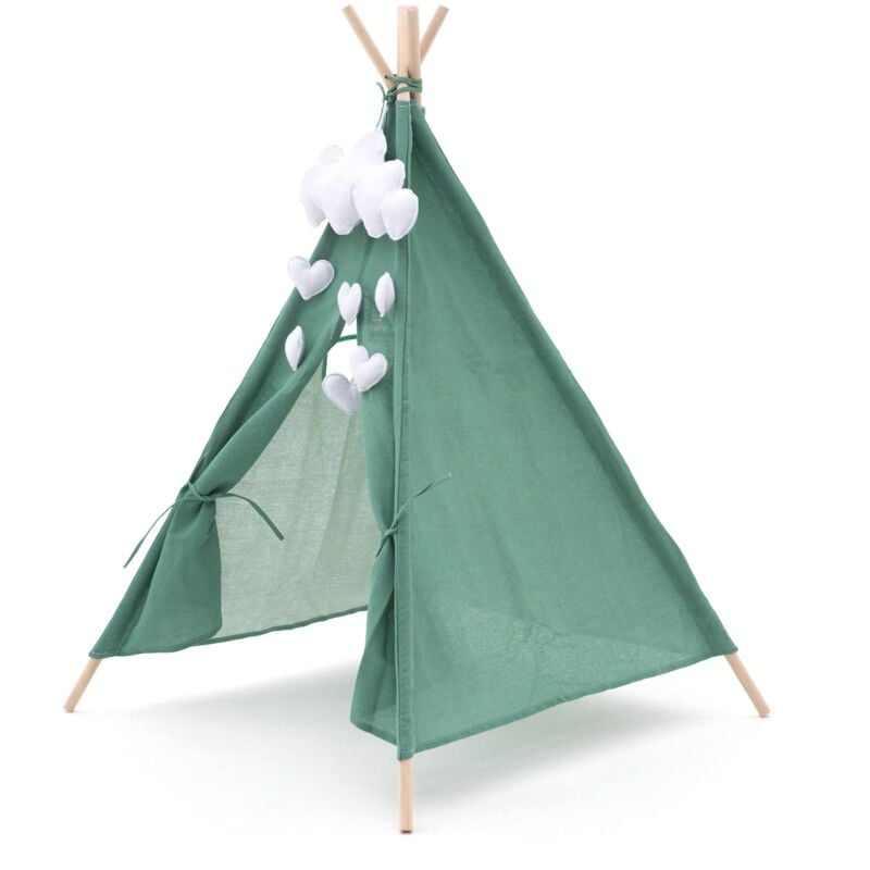 Tipi Infantil Montesori robincool kaplana 80x80x110 cm plegable uso interior y exterior fabricado en tela verde claro con nube