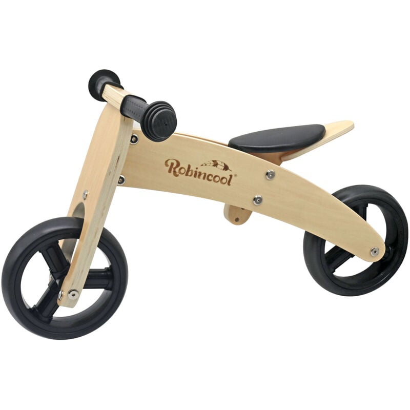 Bicicleta Sin Pedales Montessori Robincool Fast Wheels 63x32x36 cm Transformable en Triciclo de Madera Eco Color Natural y Negro