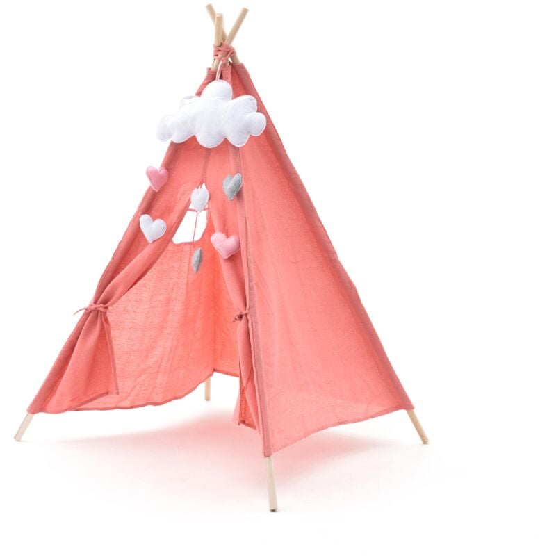 Tipi Infantil Montessori robincool kalpana 80x80x110 cm plegable uso interior y exterior fabricado en tela rosa con nube