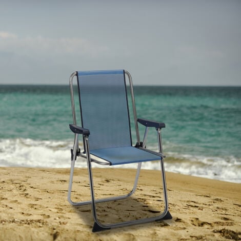 Tumbona Plegable Cómoda Silla de Playa con Acolchada Amovible 178 cm +  Reposacabezas + Reposapiernas + Respaldo Reclinable Azul