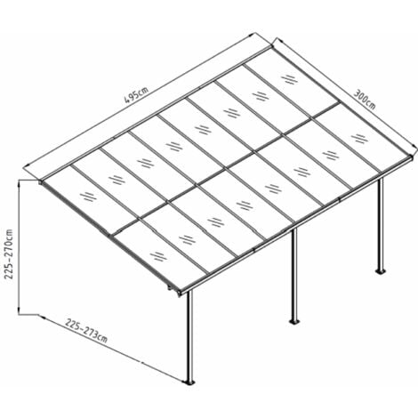Pérgola de Pared para Jardín Gardiun Elliot 15 m² 495x300x225/270 cm Aluminio y Policarbonato
