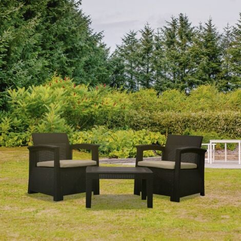 Conjunto de Jardín Chillvert Perugia Resina 2 Sofás + 1 Mesa Marrón